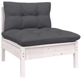 vidaXL fehér tömör fenyőfa kerti középső kanapé párnákkal