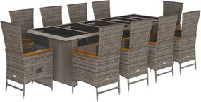vidaXL 11 részes szürke polyrattan kerti ülőgarnitúra párnákkal