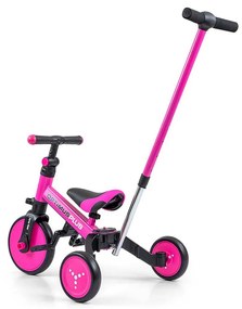 Gyerek háromkerekű bicikli 4az1-ben Milly Mally Optimus Plus tolókarral pink