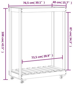 fehér tömör fenyőfa rönktároló kerekekkel 76,5 x 40 x 108 cm