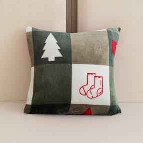 Mikroplüss párnahuzat CHRISTMAS SOCKS 45x45 cm, zöld