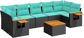 vidaXL 8 részes fekete polyrattan kerti ülőgarnitúra párnával