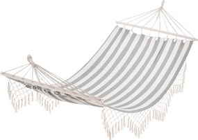 Outsunny Kerti Függőágy 200x100 cm Fából készült Rúddal, 120 kg Teherbírás, Teraszra, Erkélyre, Kempingezéshez, Szürke és Krémszínű | Aosom