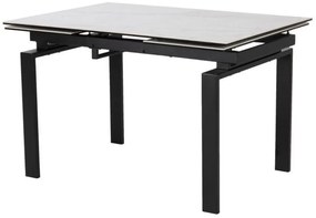 Asztal Oakland 390Fehér márvány, Fekete, 76x85x120cm, Hosszabbíthatóság, Edzett üveg, Kerámia, Fém