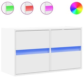 fehér falra szerelhető TV-szekrény LED-lámpákkal 80x31x45 cm