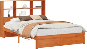 vidaXL Ágykeret tároló fejtámlával Viaszbarna 140 x 190 cm Tömör fenyő