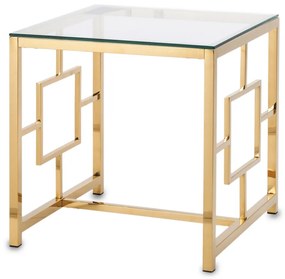 Design arany fém asztal, üveg asztallap 55x55x55cm