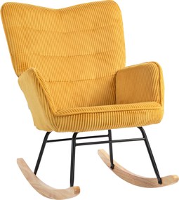 HOMCOM kordbársony hintaszék karfákkal és párnázott üléssel, fa hintaaljjal — max. 120 kg, sárga | Aosom