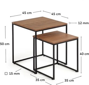 Tárolóasztal szett 2 db-os diófa dekoros asztallappal 45x45 cm Yoana – Kave Home