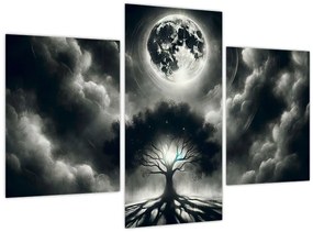 Kép – Fekete-fehér fa teliholdban (90x60 cm)