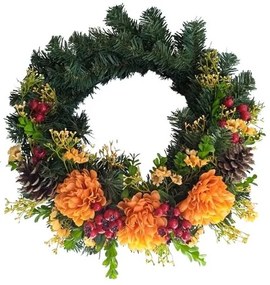 Mesterséges koszorú krizantémok narancs, átmérő 40cm