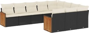 vidaXL 10 részes fekete polyrattan kerti ülőgarnitúra párnákkal