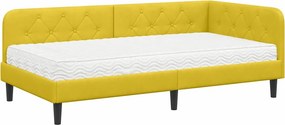 vidaXL Sarokágy keret matracmal fejtámlával Sárga 90 x 190 cm Bársony