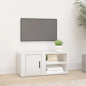 Fehér magasfényű szerelt fa tv-szekrény 80x31,5x36 cm