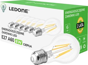 6x Led izzó filament E27 A60 6W fehér Meleg retro Clear Led szett