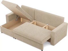 Zeus sarokkanapé, 2 ágyneműtartóval, egyenes kartámasz, kordbársony, univerzális oldal, bonell töltet, bézs