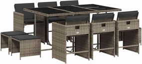 vidaXL 11 részes szürke polyrattan kerti ülőgarnitúra párnákkal