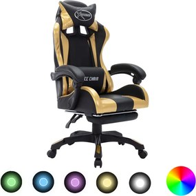 vidaXL aranyszínű és fekete műbőr versenyszék RGB LED-világítással