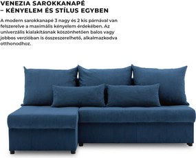 Venezia sarokkanapé, kordbársony, univerzális oldal, bonell töltet, kék