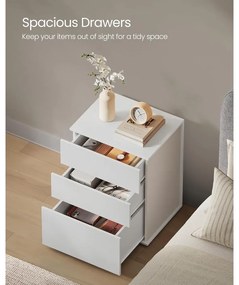 VASAGLE éjjeliszekrény 3 tárolófiókkal, matt fehér és cappuccino bézs színben