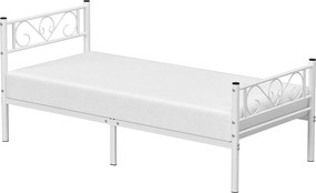 Egyszemélyes fém ágykeret 90 x 190 cm-es matrachoz, magas fejtámlával, fehér