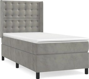 vidaXL világosszürke bársony rugós ágy matraccal 100 x 200 cm