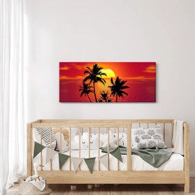Egy sziget sziluettjének képe pálmafákkal (120x50 cm)