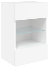 2 db fehér fali szekrények LED világítással TV-hez 40x30x60,5 cm