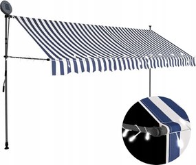 Napellenző Kézzel feltekerhető LED-del, 350 cm, kék-fehér