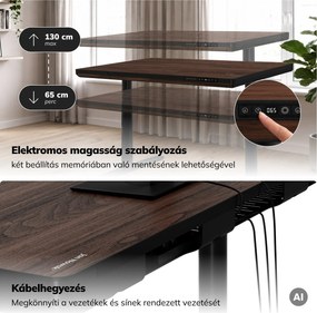 Elektromos ülő-álló íróasztal fiókkal és Qi vezeték nélküli töltővel fekete/dió, 1200 mm: ELLIS