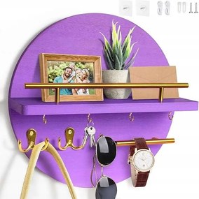 Fa kulcstartó polccal fali rendszerező lila 32x32 cm