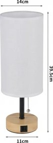 Brilagi - Asztali lámpa USB-porttal TABLON 1xE27/25W/230V tölgy/fekete/fehér