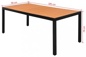 barna alumínium és WPC kerti asztal 185 x 90 x 74 cm