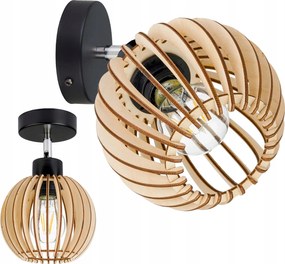 Fali lámpa E27 fali mozgatható loft gömb fa