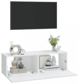 2 db fehér szerelt fa fali TV-szekrény 100 x 30 x 30 cm