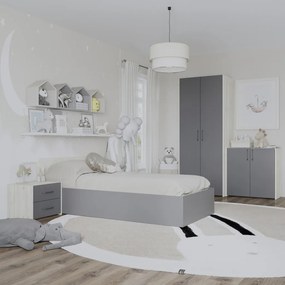 Malmo V19 hálószoba szett 90 x 200 cm-es ággyal, Fehér tölgy / Antracit