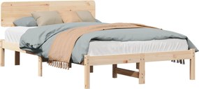 vidaXL Ágykeret fejtámlával Természetes 135 x 190 cm Tömör fenyőfa
