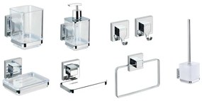 Fényes ezüstszínű öntapadós műanyag fürdőszobai kiegészítő szett Quadro – Wenko