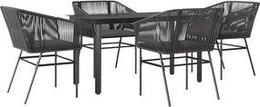 vidaXL 5 részes fekete polyrattan üveg kerti étkezőgarnitúra párnákkal