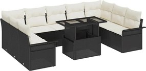 vidaXL Kerti Kanapé Szett párnával 10 pcs Fekete Poli rattan