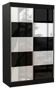 LIMA tolóajtós szekrény, 120x200x58, fekete/fehér és fekete üveg