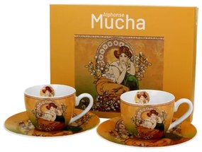 Porceláncsésze+alj,110ml dobozban, 2 személyes, Mucha:Topáz