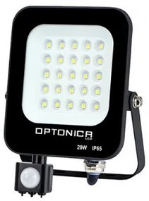LED reflektor , 20 Watt , Ultra Slim , SMD , mozgásérzékelős , hideg fehér , fekete ház , IP65 , Optonica