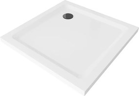 Mexen Flat slim négyzet alakú zuhanytálca 90 x 90 cm, fehér, fekete szifon - 40109090B