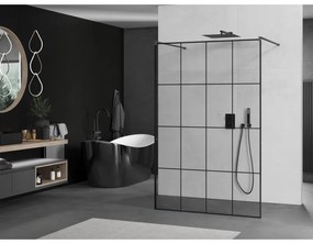 Mexen Kioto, Walk-In zuhany paraván 160 x 200 cm, 8 mm átlátszó üveg fekete mintás, grafit profil, 800-160-002-95-77