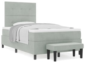 Box spring ágy matraccal és paddal, világosszürke, 120x190 cm, bársony