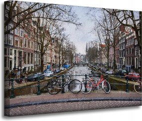 Vászonkép Kerékpárok az Amszterdam hídon 70x50 cm Ideális ajándék