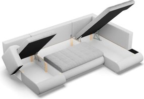 Tokio U sarokkanapé, 3 ágyneműtartóval, fonott + műbőr, jobboldali, szürke - fehér