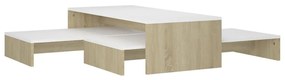 Fehér és sonoma rakásolható dohányzóasztalszett 100x100x26,5 cm