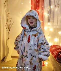 YULE HUG világosszürke báránybunda hatású kapucnis, ujjas pléd